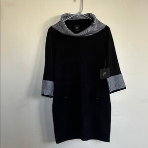 Elegant Black Dress with Striped Cowl Neck